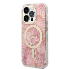 Заредете изображение във визуализатора на галерията – Original Set GUESS GUBPP14LHJEACSP for iPhone 14 Pro (Bundle Pack Magsafe: Case + Charger / IMG Jungle / Gold - Pink)
