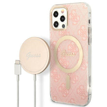Заредете изображение във визуализатора на галерията – Original Set GUESS GUBPP12MH4EACSP for iPhone 12 / 12 Pro (Bundle Pack Magsafe: Case + Charger / 4G / Gold - Pink)
