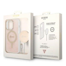 Заредете изображение във визуализатора на галерията – Original Set GUESS GUBPP14XH4EACSP for iPhone 14 Pro Max (Bundle Pack Magsafe: Case + Charger / 4G / Gold - Pink)
