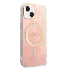 Заредете изображение във визуализатора на галерията – Original Set GUESS GUBPP14MH4EACSP for iPhone 14 Plus (Bundle Pack Magsafe: Case + Charger / 4G / Gold - Pink)
