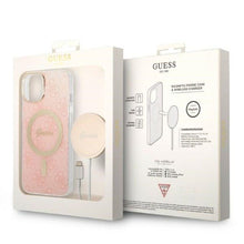 Заредете изображение във визуализатора на галерията – Original Set GUESS GUBPP14MH4EACSP for iPhone 14 Plus (Bundle Pack Magsafe: Case + Charger / 4G / Gold - Pink)
