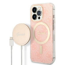 Заредете изображение във визуализатора на галерията – Original Set GUESS GUBPP13LH4EACSP do iPhone 13 Pro (Bundle Pack Magsafe: Case + Charger / 4G / Gold - Pink)
