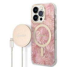 Заредете изображение във визуализатора на галерията – Original Set GUESS GUBPP14XHJEACSP for iPhone 14 Pro Max (Bundle Pack Magsafe: Case + Charger / IMG Jungle / Gold - Pink)
