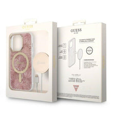 Заредете изображение във визуализатора на галерията – Original Set GUESS GUBPP14XHJEACSP for iPhone 14 Pro Max (Bundle Pack Magsafe: Case + Charger / IMG Jungle / Gold - Pink)
