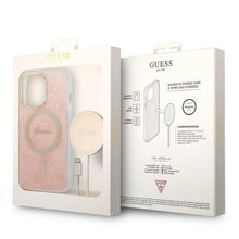 Заредете изображение във визуализатора на галерията – Original Set GUESS GUBPP13LH4EACSP do iPhone 13 Pro (Bundle Pack Magsafe: Case + Charger / 4G / Gold - Pink)
