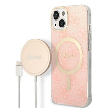 Заредете изображение във визуализатора на галерията – Original Set GUESS GUBPP13XH4EACSP for iPhone 13 Pro Max (Bundle Pack Magsafe: Case + Charger / 4G / Gold - Pink)
