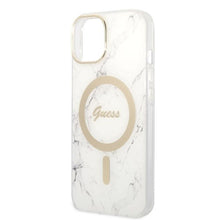 Заредете изображение във визуализатора на галерията – Original Set GUESS GUBPP14MHMEACSH for iPhone 14 Plus (Bundle Pack Magsafe: Case + Charger / IMG Marble / Gold - White)
