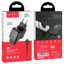 Заредете изображение във визуализатора на галерията – HOCO ładowarka sieciowa USB + kabel Typ C 2A N2 Vigour czarna
