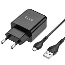 Заредете изображение във визуализатора на галерията – HOCO travel charger USB + cable Micro 2A N2 Vigour black
