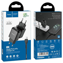 Заредете изображение във визуализатора на галерията – HOCO travel charger USB + cable Micro 2A N2 Vigour black
