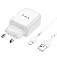 Заредете изображение във визуализатора на галерията – HOCO travel charger USB + cable Micro 2A N2 Vigour white
