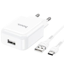 Заредете изображение във визуализатора на галерията – HOCO travel charger USB + cable Type C 2A N2 Vigour white
