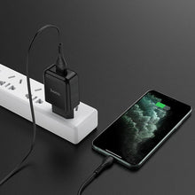 Заредете изображение във визуализатора на галерията – HOCO travel charger USB + cable for Lightning 8-pin 2A N2 Vigour black
