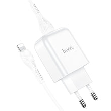 Заредете изображение във визуализатора на галерията – HOCO travel charger USB + cable for Lightning 8-pin 2A N2 Vigour white
