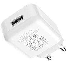 Заредете изображение във визуализатора на галерията – HOCO travel charger USB + cable for Lightning 8-pin 2A N2 Vigour white
