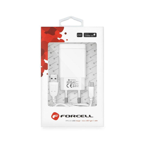 Зарядно Forcell с USB порт + кабел Тype-C 2,4A с Quick Charge 3.0 - TopMag