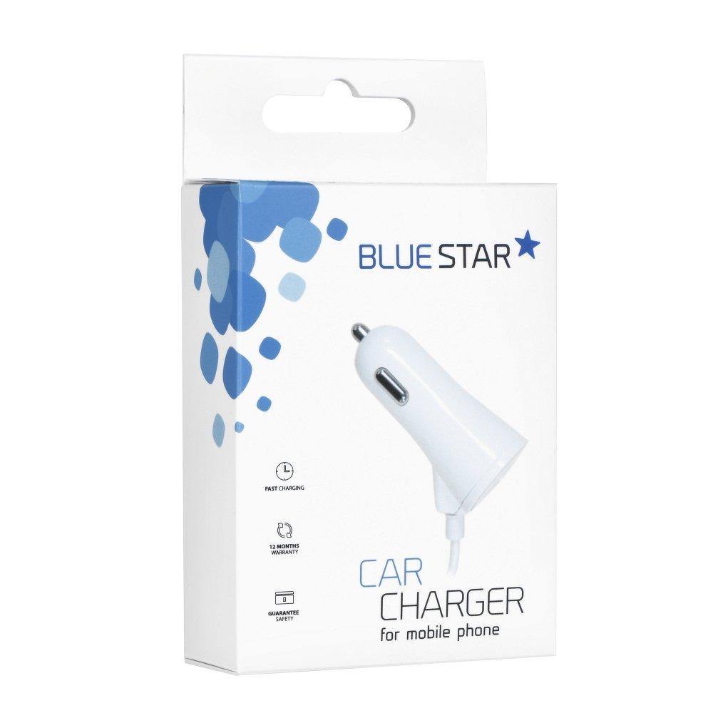 зарядно за кола for iPhone 5/6/6s/7/8/x with data кабел + usb socket 3a blue star white - TopMag