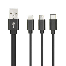 Заредете изображение във визуализатора на галерията – кабел 3 in 1 micro + iPhone lightning 8-pin + typ c black - TopMag
