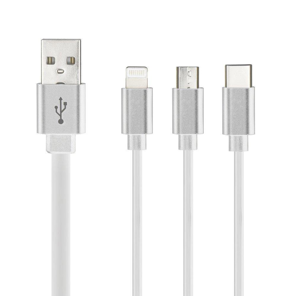 кабел 3 in 1 micro + iPhone lightning 8-pin + typ c white - TopMag