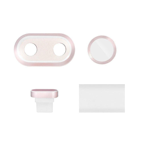 Предпазител за прах Applele 3 в 1 (home с touch id + dust plug + photo cover) за iPhone 7 plus / 8 plus розова рамка - само за 14.4 лв