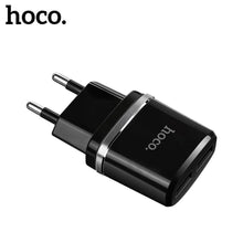 Заредете изображение във визуализатора на галерията – Зарядно Hoco travel 2xUSB порта + кабел Lightning 2,4a c12 черен - TopMag
