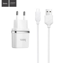 Заредете изображение във визуализатора на галерията – Зарядно Hoco travel smart 2xUSB порта + кабел micro USB 2,4a c12 - TopMag
