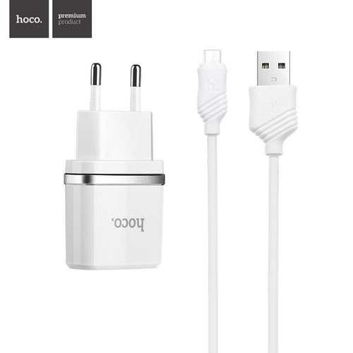 Зарядно Hoco travel smart 2xUSB порта + кабел micro USB 2,4a c12 - TopMag