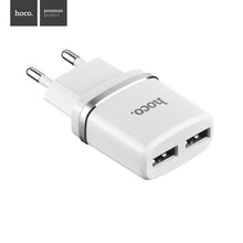 Заредете изображение във визуализатора на галерията – Зарядно Hoco travel smart 2xUSB порта + кабел micro USB 2,4a c12 - TopMag
