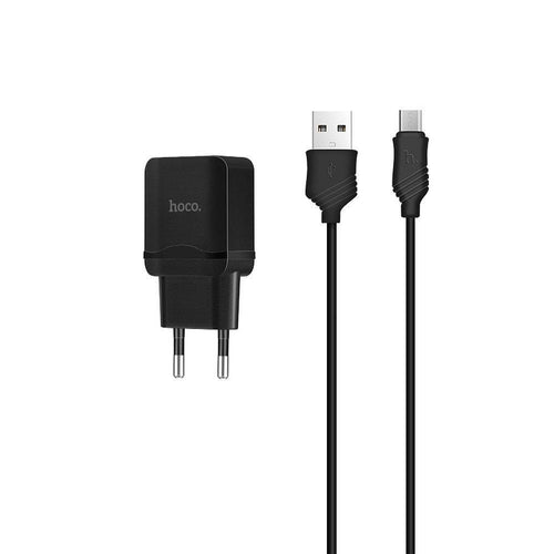 Зарядно Hoco travel + кабел micro USB 2,4a c22a черен - TopMag
