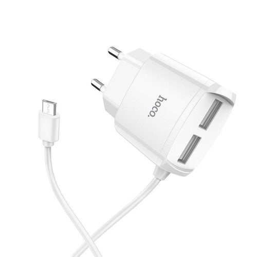 Зарядно Hoco travel 2xUSB порта + кабел micro USB c59 2,1a бял - TopMag