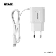Заредете изображение във визуализатора на галерията – Зарядно Remax с 2xUSB порта + кабел Lightning rp-u22 pro 2.4a - TopMag
