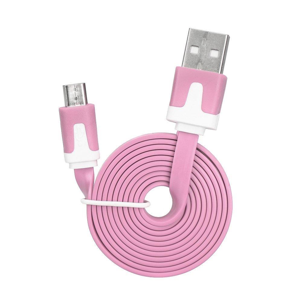 Кабел плосък USB към micro розов - само за 4.99 лв