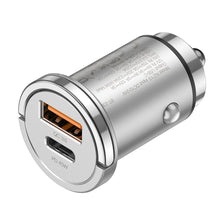 Заредете изображение във визуализатора на галерията – HOCO car charger USB QC 3.0 + Type C PD 45W NZ10 silver
