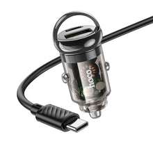 Заредете изображение във визуализатора на галерията – HOCO car charger USB QC3.0 + Type C + cable Type C to Type C PD 30W Z53A black
