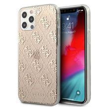 Заредете изображение във визуализатора на галерията – Guess GUHCP12MPCU4GLGO iPhone 12/12 Pro 6,1" złoty/gold hard case 4G Glitter
