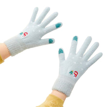 Заредете изображение във визуализатора на галерията – Women's winter telephone gloves with a snowman and a Christmas tree - green
