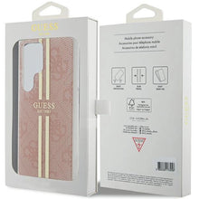 Заредете изображение във визуализатора на галерията – Guess IML 4G Gold Stripe case for Samsung Galaxy S24 Ultra - pink
