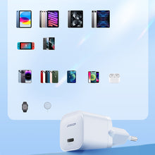 Заредете изображение във визуализатора на галерията – Mini USB C Charger 20W PD with USB C Cable - Lightning Joyroom JR-TCF02 | White
