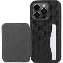 Заредете изображение във визуализатора на галерията – Karl Lagerfeld Saffiano Cardslots and Stand Monogram Ikonik Patch case for iPhone 15 Pro Max - black
