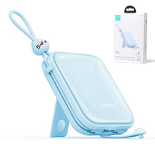 Заредете изображение във визуализатора на галерията – Joyroom power bank with USB C and Lightning cables and stand Cutie Series 10000mAh 22.5W blue (JR-L008)
