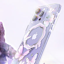 Заредете изображение във визуализатора на галерията – Kingxbar Butterfly Series magnetic case for iPhone 14 MagSafe case with butterflies blue

