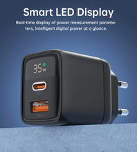 Заредете изображение във визуализатора на галерията – Choetech PD6052 USB-C USB-A PD 35W GaN wall charger with display - black
