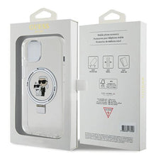 Заредете изображение във визуализатора на галерията – Karl Lagerfeld Ring Stand Karl&amp;Choupette MagSafe case for iPhone 14 / 15 / 13 - white
