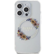 Заредете изображение във визуализатора на галерията – Guess IML Flowers Wreatch MagSafe case for iPhone 15 Pro - transparent
