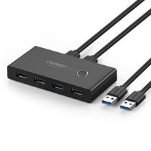 Заредете изображение във визуализатора на галерията – Ugreen switch box HUB switch 4x USB 3.2 Gen 1 USB splitter for two computers black (US216 30768)
