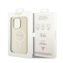 Заредете изображение във визуализатора на галерията – Original Case GUESS hardcase Saffiano MagSafe GUHMP15LPSAHMCB for Iphone 15 Pro gold
