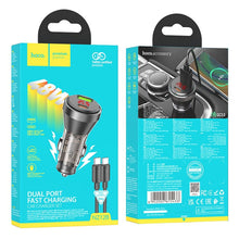 Заредете изображение във визуализатора на галерията – HOCO car charger USB QC 18W + Type C 30W with digital display + cable Type C to Type C PD48W NZ12B transparent black

