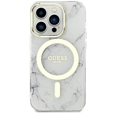 Заредете изображение във визуализатора на галерията – Original Case GUESS hardcase Marble MagSafe GUHMP14XPCUMAH for Iphone 14 Pro Max white
