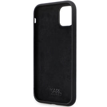 Заредете изображение във визуализатора на галерията – Original Pouch KARL LAGERFELD hardcase Silicone C Metal Pin KLHCN61SMHCNPK  for Iphone 11/ Xr black
