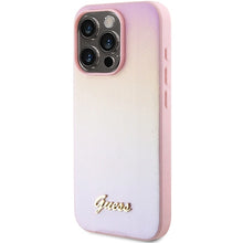 Заредете изображение във визуализатора на галерията – Guess Saffiano Iridescent Script case for iPhone 15 Pro - pink
